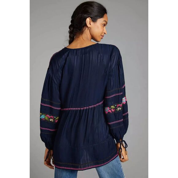 Anthropologie Embroidered Surplice Boho Tunic Top - Small - Picture 2 of 10